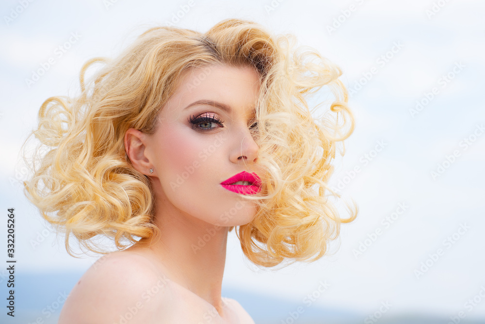 Fototapeta premium Beautiful face of young Woman with clean fresh skin close up. Beauty portrait. Perfect fresh Skin. Pure Beauty Model.