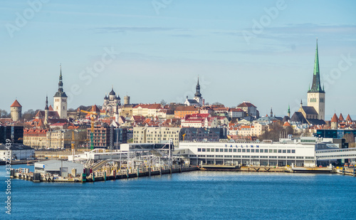 April 23, 2018, Tallinn, Estonia. View of the construction of the Old Town and the passenger terminals of the port in Tallinn.