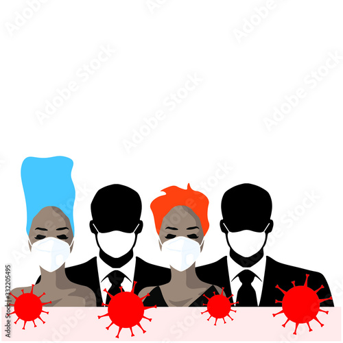 Men and women in a medical mask isolated on white background.