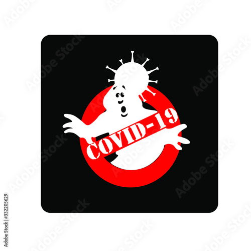 Coronovirus molecule in a crossed out red circle. Symbol of the elimination of a dangerous virus.
