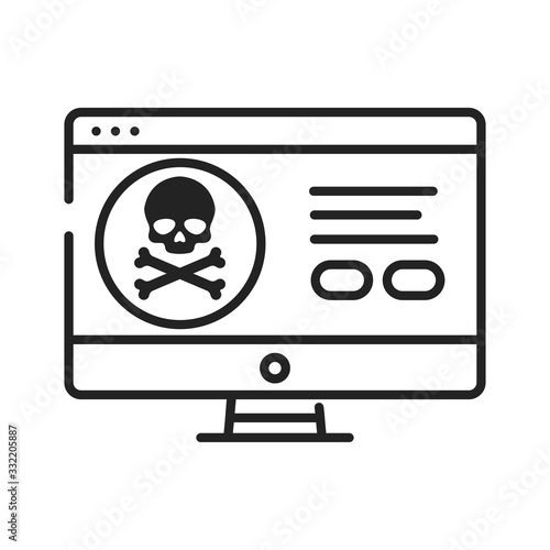 Computer hacking black line icon. Attempt to exploit a computer system or a private network inside a computer. Pictogram for web page, mobile app, promo. UI UX GUI design element. Editable stroke