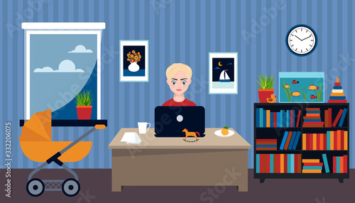 workplace at home. vector illustration. remote work.