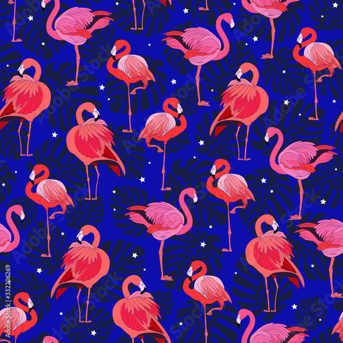 seamless pattern with flamingos birds