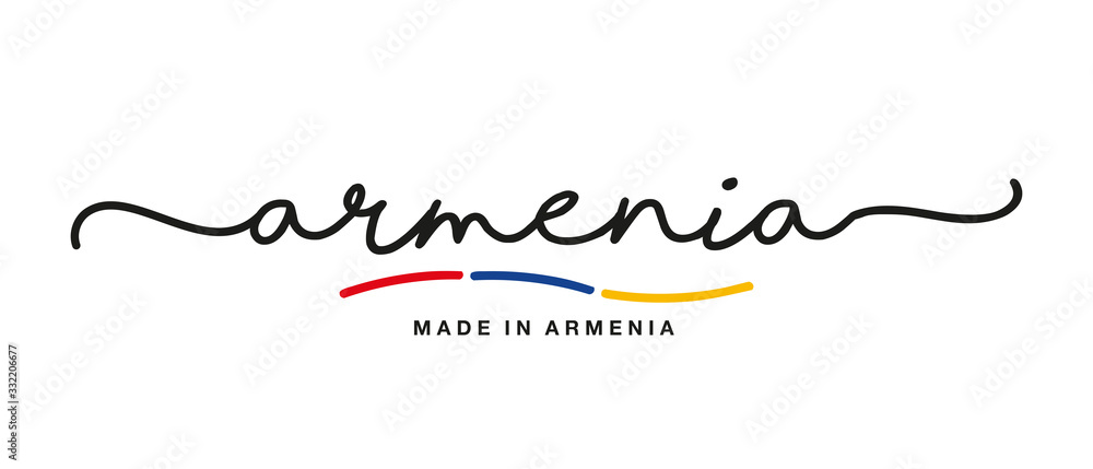 Made in Armenia handwritten calligraphic lettering logo sticker flag ribbon banner Made in Armenia handwritten calligraphic lettering logo sticker flag ribbon banner