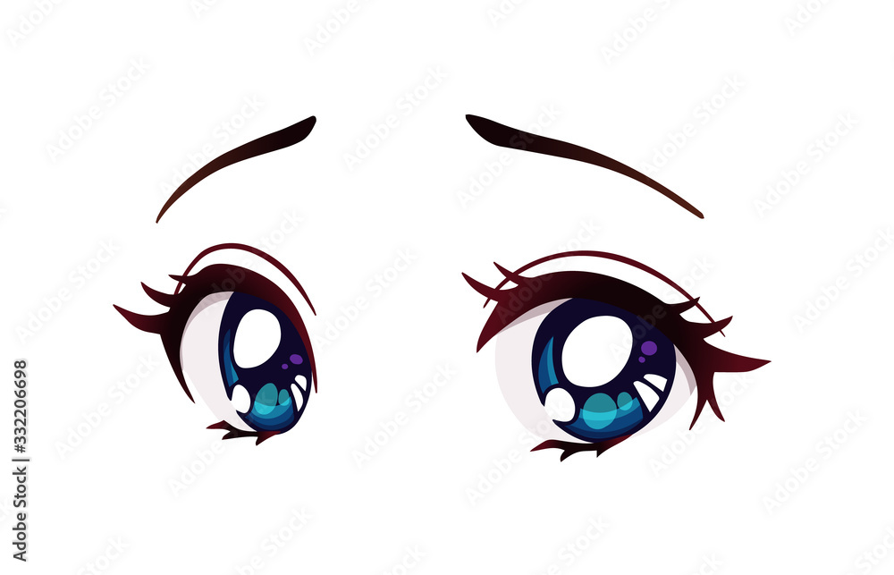 Sad anime style big blue eyes. Hand drawn vector cartoon illustration ...