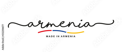 Made in Armenia handwritten calligraphic lettering logo sticker flag ribbon banner