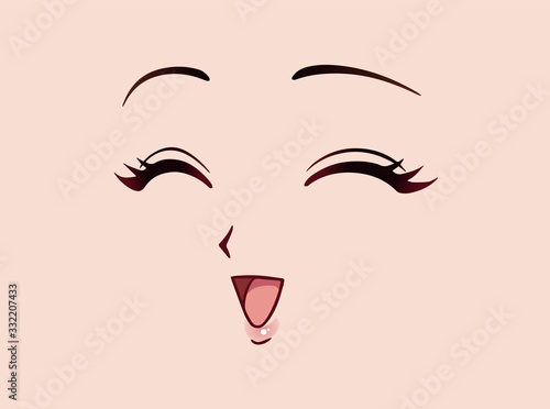 Happy anime face. Manga style closed eyes, little nose and kawaii mouth. © TomatoLaccoon
