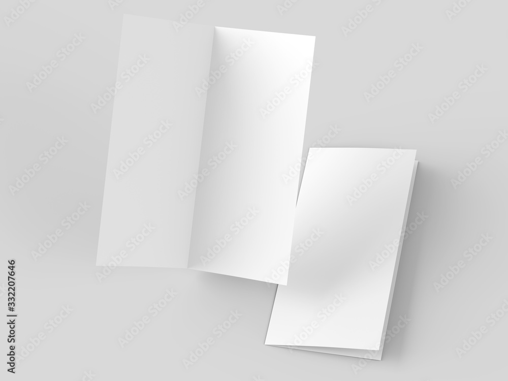 Leaflet folded to DL format - mock up - 3d illustration Leaflet folded to DL format - mock up - 3d illustration