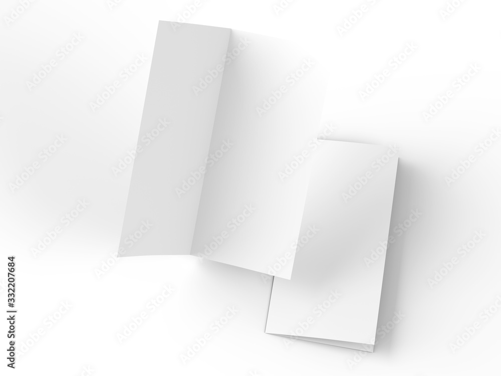 Leaflet folded to DL format - mock up - 3d illustration Leaflet folded to DL format - mock up - 3d illustration
