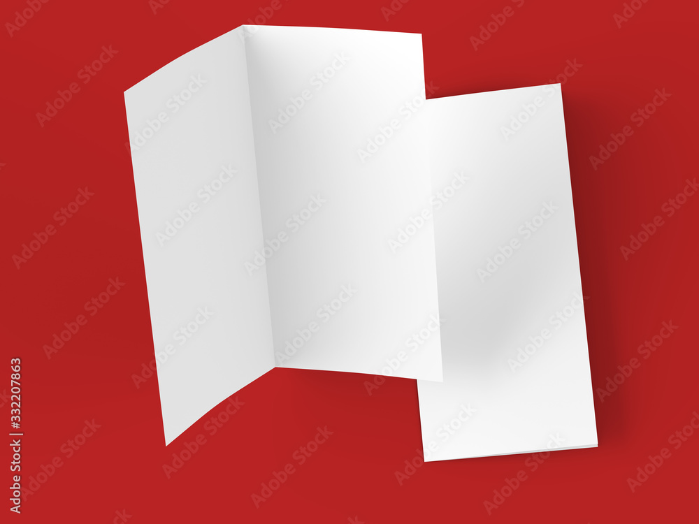 Leaflet folded to DL format - mock up - 3d illustration Leaflet folded to DL format - mock up - 3d illustration