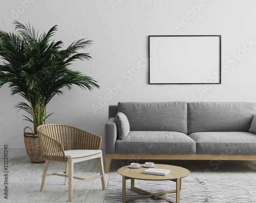Bilde på lerret blank horizontal picture frame mockup in modern interior  living room background
