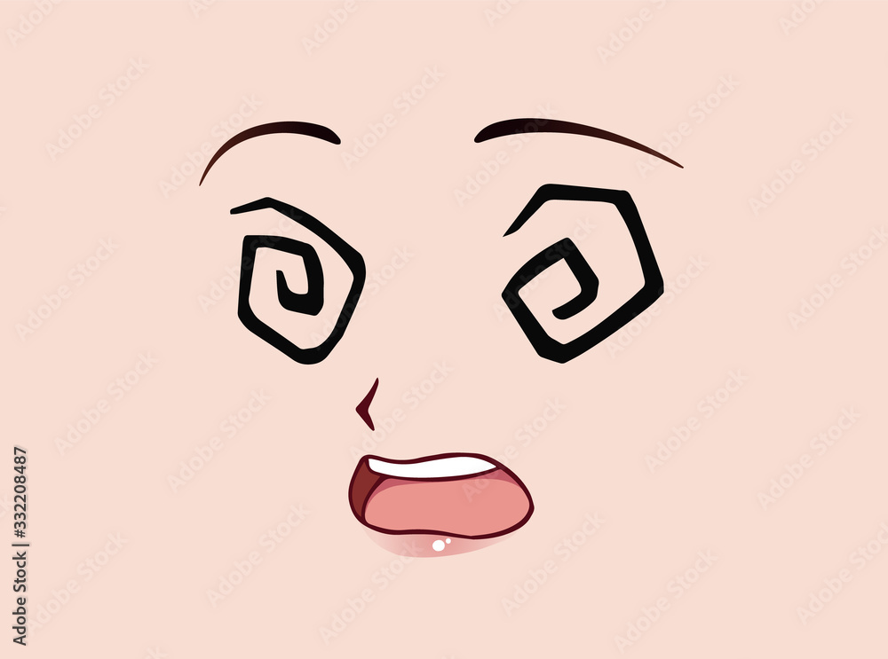 Scared anime face. Manga style funny eyes, little nose and kawaii mouth.
