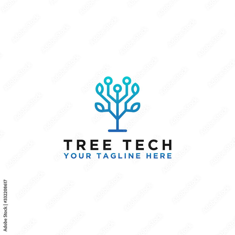the concept of tree logo technology, design of network technology. - Vector
