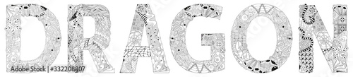 Word DRAGON for coloring. Vector zentangle object for decoration