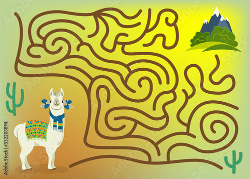 Maze game for kids and adults. Help cute llama to get to green meadows with his favorite bushes. 