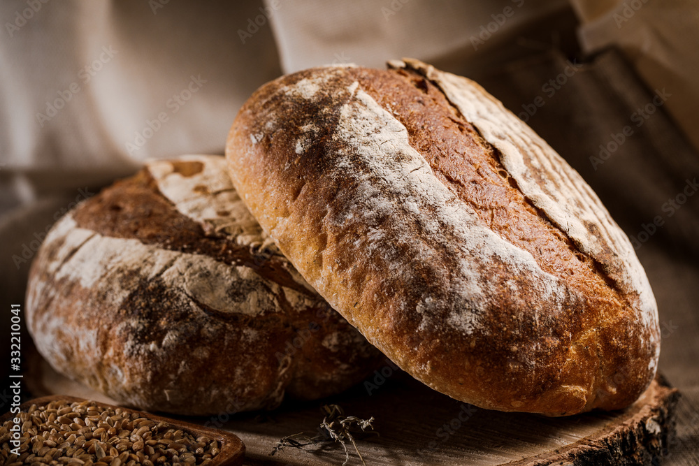 Bread on a cutting Board. Whole-grain rye bread