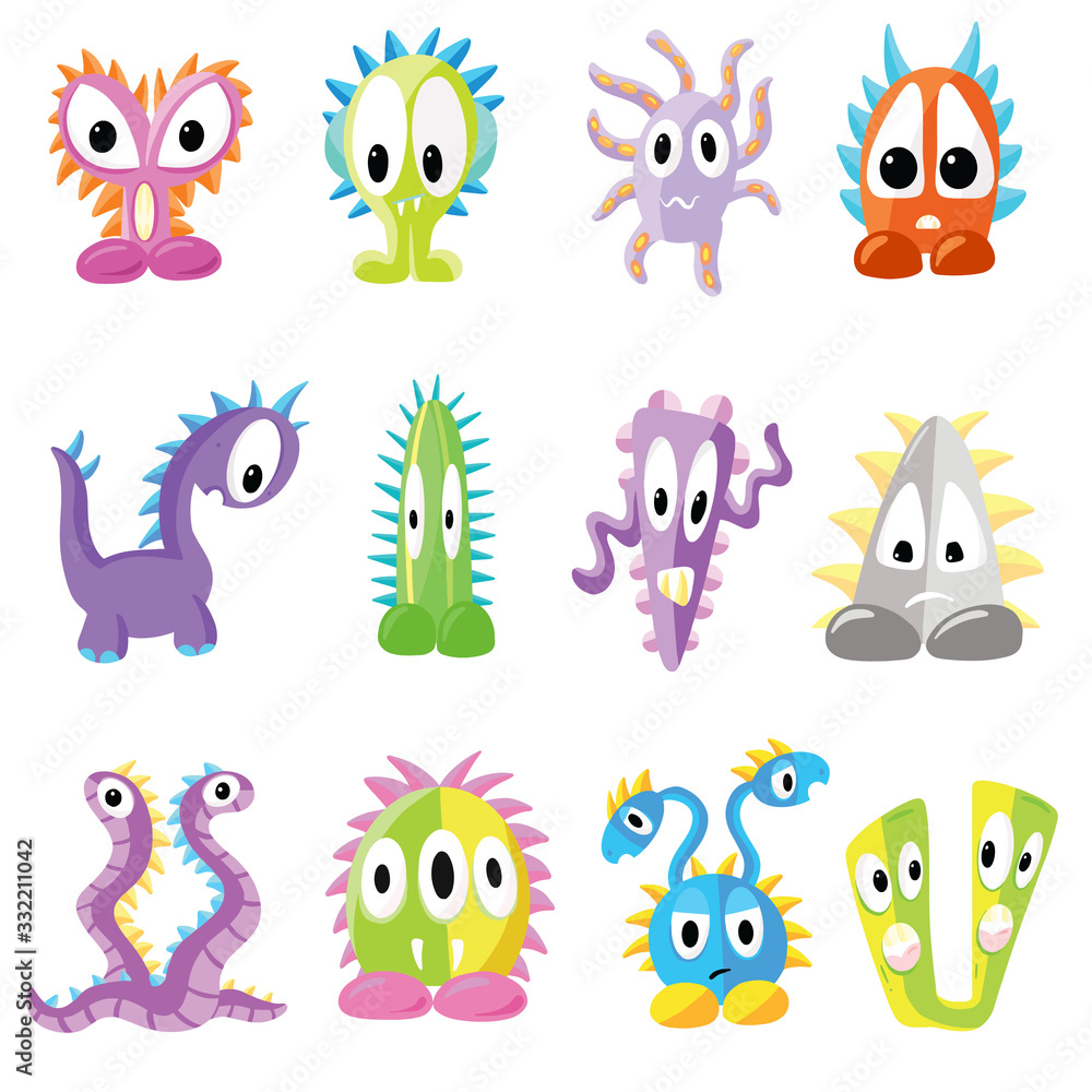 Naklejka premium A Collection of Funny Cartoon Imaginary Monsters Illustration Vectors