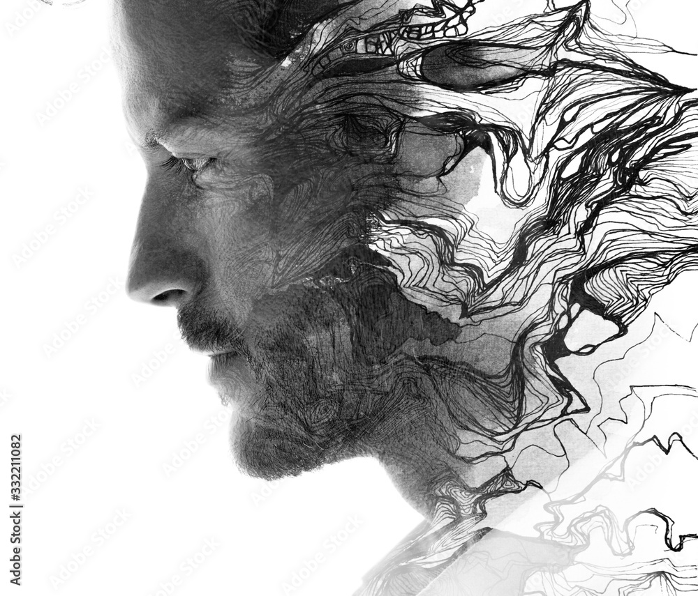 Fototapeta premium Paintography. A portrait combined with a hand drawn element