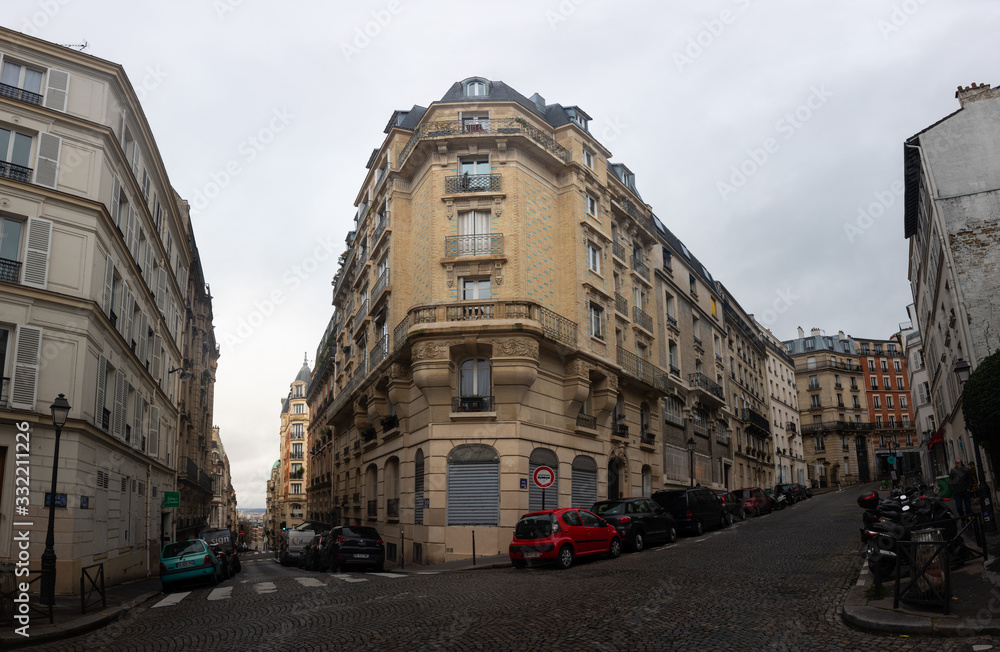 Streets of Montmartre neighborhood in Paris, France.