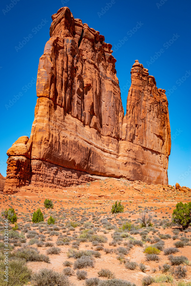 A closeup photo of the The Organ in Arches National Park outside of Moab, Utah