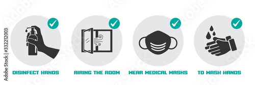Preventive measures icons for not getting sick and not spreading virus