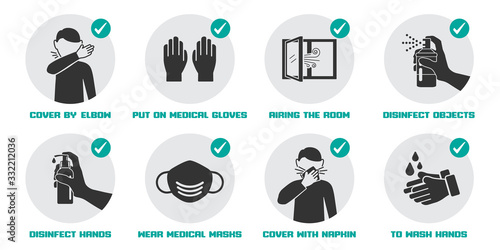Preventive measures icons for not getting sick and not spreading virus