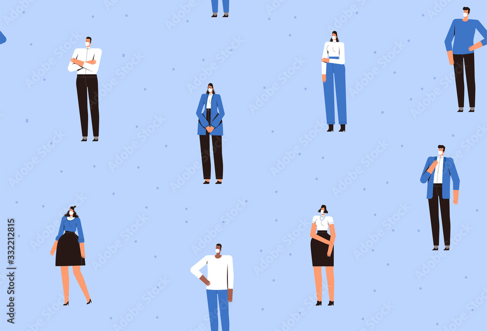 Seamless pattern. People in medical masks stand at a safe distance from each other. The fight against the new coronavirus COVID-2019 Seamless pattern. People in medical masks stand at a safe distance from each other. The fight against the new coronavirus COVID-2019