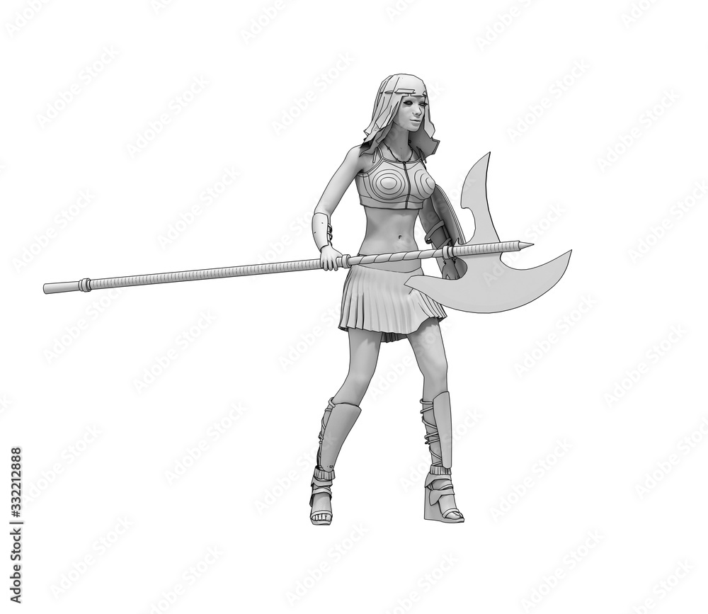 warrior woman character, 3D rendering, illustration warrior woman character, 3D rendering, illustration