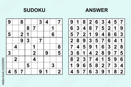 Vector sudoku with answer 328. Puzzle game with numbers.