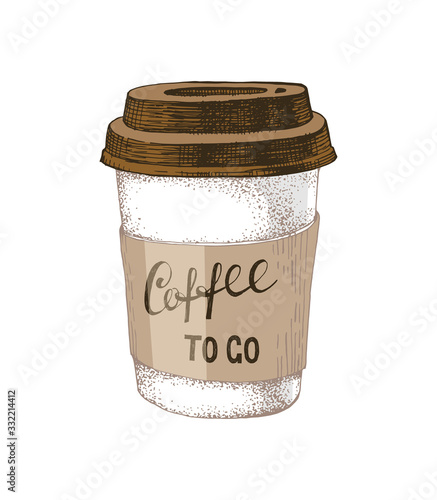 Hand drawn paper coffee cup with lettering coffee to go