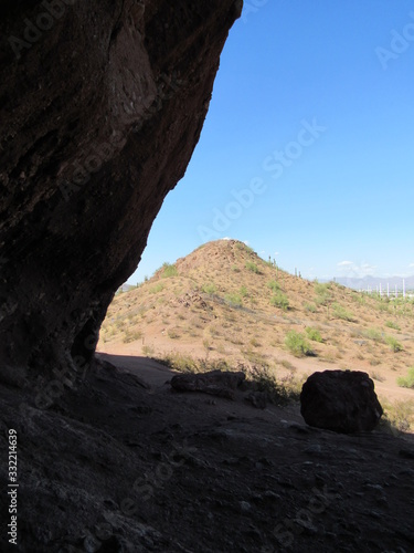 View seen from the Hole-in-the-Rock formation hiking trail at Papago Park located in Phoenix and Tempe, Arizona