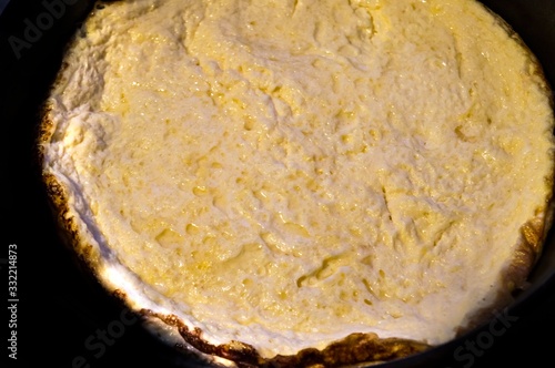 Omelet cooked in a pan