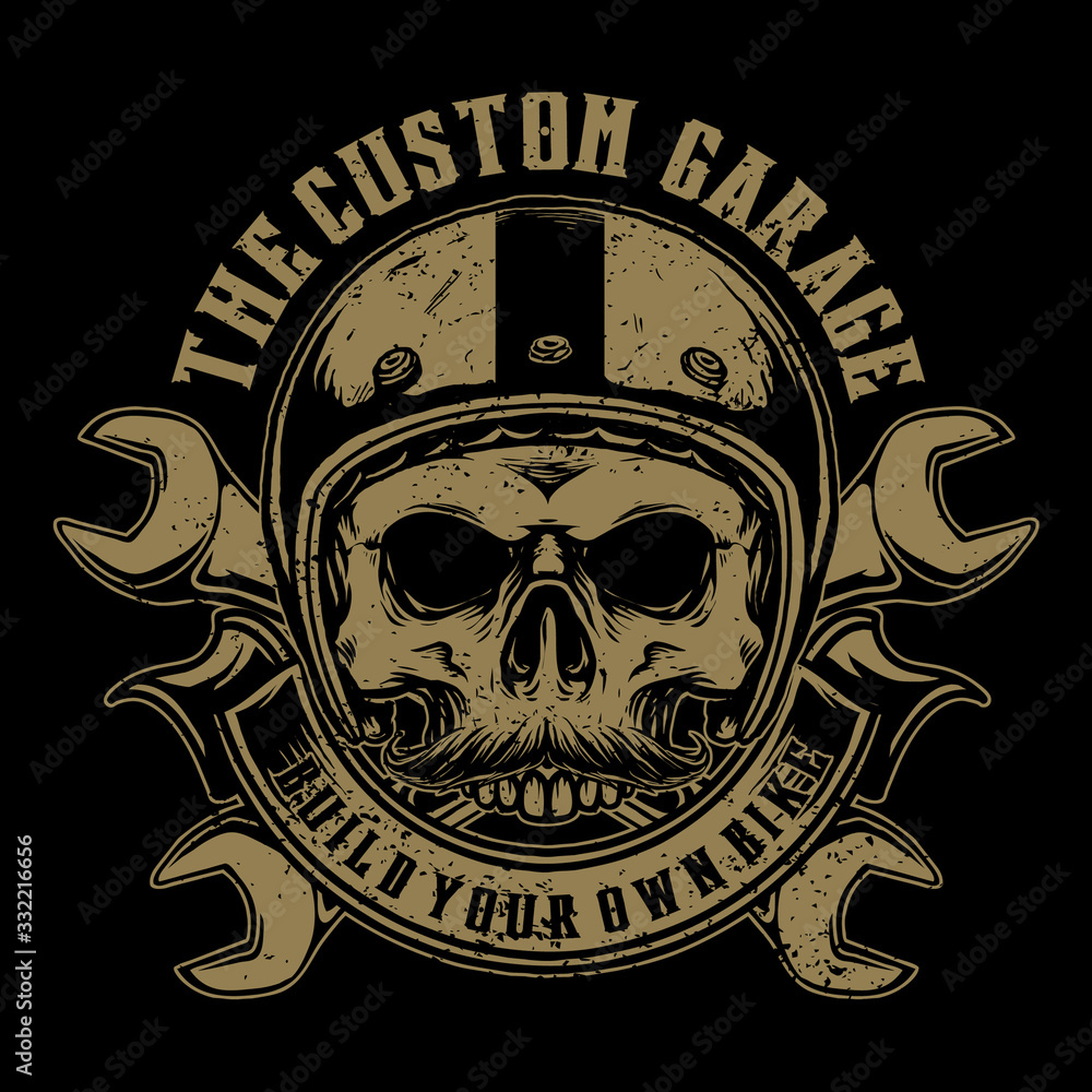 skull biker with retro helmet motorcycle vector badge skull biker with retro helmet motorcycle vector badge