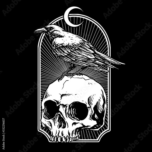 Tableau sur toile crow with skull vector illustration