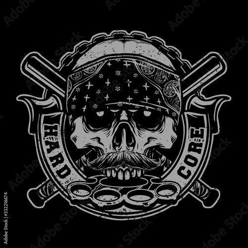 gangster skull with brass knuckle and bandana vector design