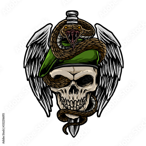 skull army with snake vector illustration