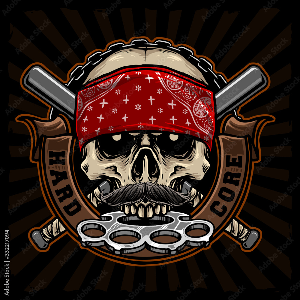 gangster skull with brass knuckle and red bandana vector design Stock  Vector | Adobe Stock
