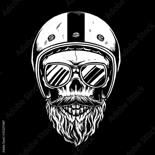 BIKER skull with bearded vector illustration