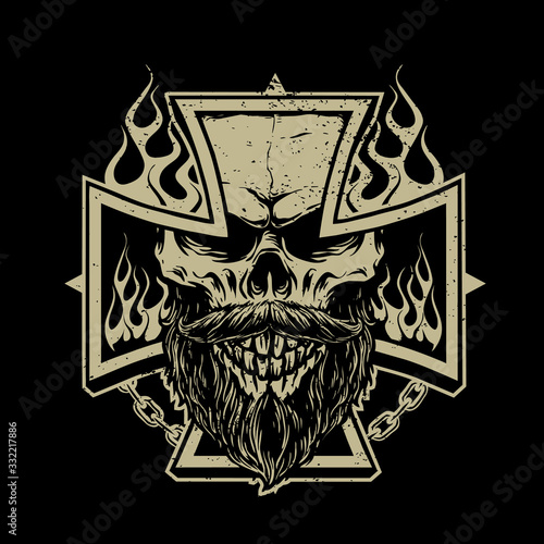 bearded skull with flames vector illustration