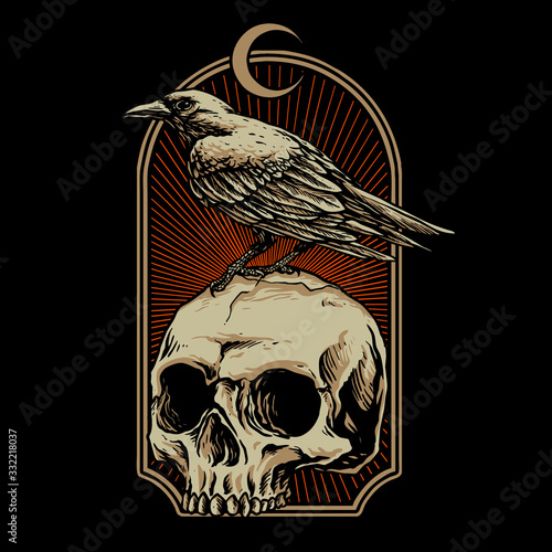 crow with skull vector illustration