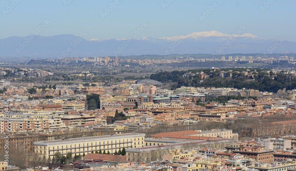 Panorama of Rome from the observation deck of the dome of St. Peter's Basilica. Panorama of the city. The best view of Rome. Panorama of Rome from the observation deck of the dome of St. Peter's Basilica. Panorama of the city. The best view of Rome.