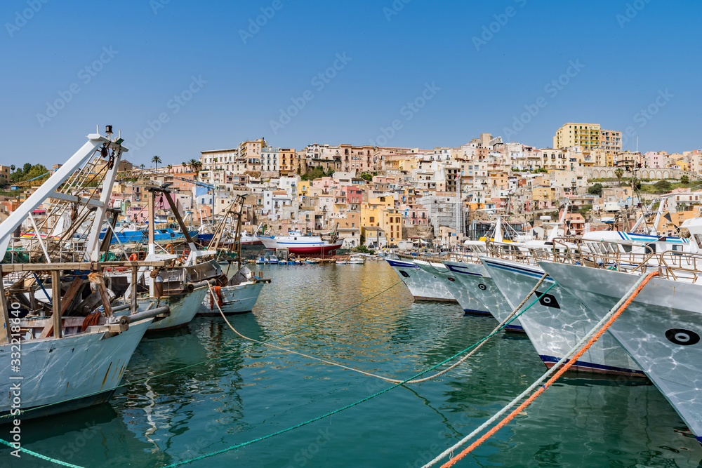 Sciacca - Fishing boats in the harbor of Sciacca, on the Mediterranean Sea ; Italy, Sicily, Agrigento Province