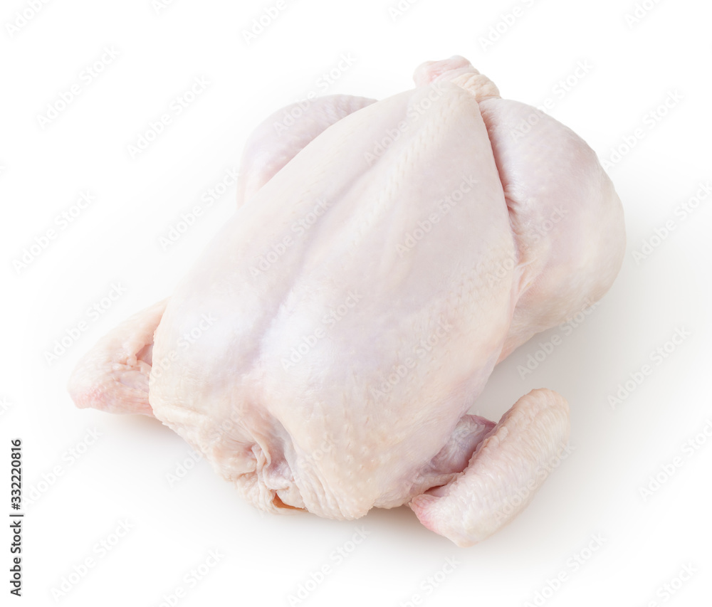 Whole fresh raw chicken isolated on white background Whole fresh raw chicken isolated on white background