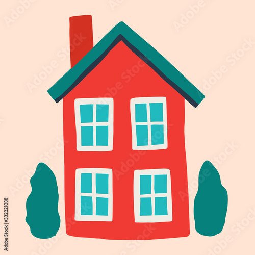 Hand drawn flat house. Concept of staying at home. Quarantine. Element for design of infographic , guide, booklet, flyer or web site