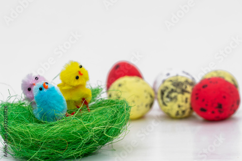 Easter eggs in the basket, Chickens in the eggs, Easter eggs, Happy easter card, Easter background