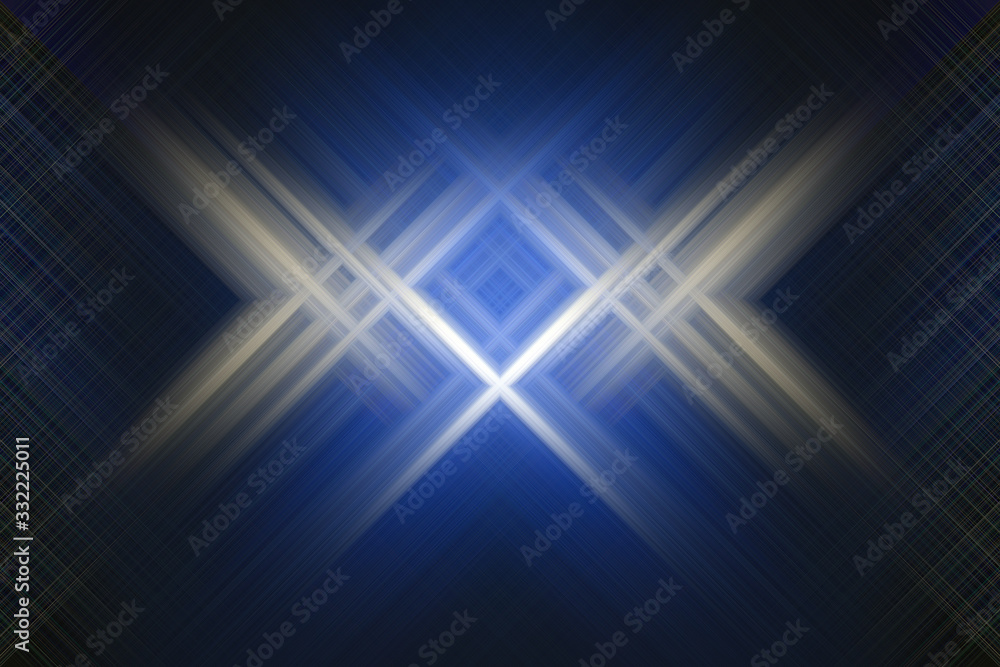 Perfectly crossed straight light beams connecting in a center abstract background Perfectly crossed straight light beams connecting in a center abstract background