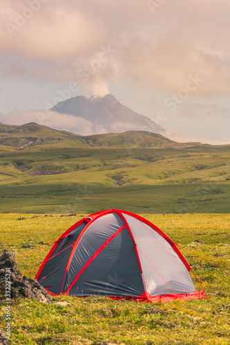 Dramatic views of the volcanic landscape. Kamchatka Peninsula.