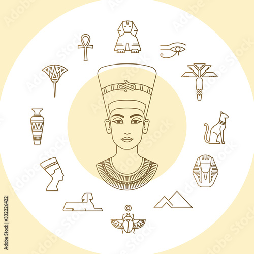 Set of vector flat design Egypt symbols icons and graphics elements with landmarks