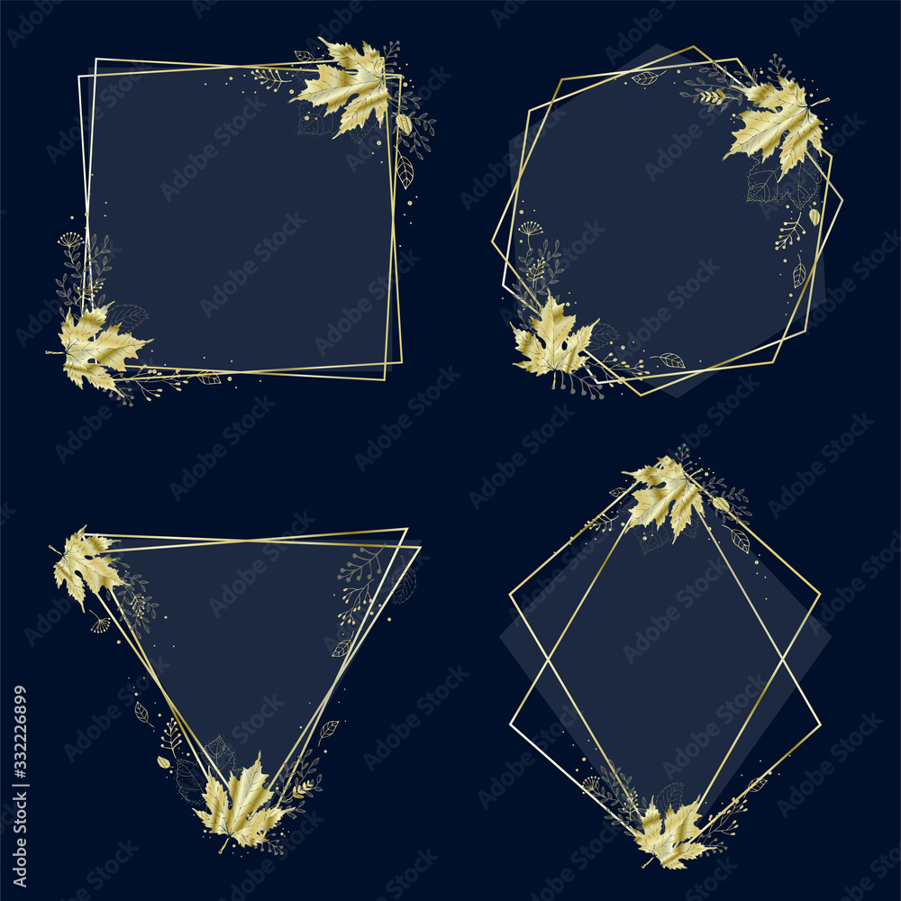 Fototapeta Vector set of frames with Golden leaves.Autumn background with fall leaves. Nature autumnal vector concept. Vector Illustration Autumn Sale.