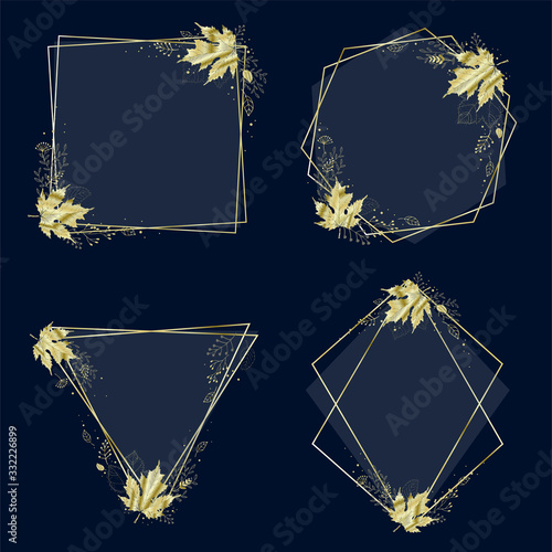 Vector set of frames with Golden leaves.Autumn background with fall leaves. Nature autumnal vector concept. Vector Illustration Autumn Sale.